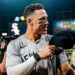 Yankees' Aaron Judge looks cheerful after hitting his 300th home run at Yankee Stadium against the White Sox on August 14, 2024.