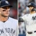 Collage featuring Giancarlo Stanton and Anthony Volpe. Stanton has been benched for the second consecutive game due to his struggles in September, while Volpe, after a brief rest, is back in the Yankees' lineup as the team's shortstop.