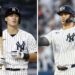 Collage featuring Giancarlo Stanton and Anthony Volpe. Stanton has been benched for the second consecutive game due to his struggles in September, while Volpe, after a brief rest, is back in the Yankees' lineup as the team's shortstop.