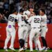 The Yankees celebrate after Jazz Chisholm leads them to walk-off win over the Royals at Yankee Stadium on Sept. 11, 2024.