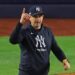 Yankees manager Aaron Boone celebrates ALDS win over the Royals on Oct. 10, 2024, in Kansas City, Mo.