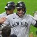 On October 17, 2024, Yankees captain Aaron Judge celebrates after delivering a game-tying, two-run home run in the eighth inning.