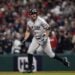 Yankees' Giancarlo Stanton celebrates after hitting a home run against the Guardians in Game 4 of the ALCS on October 18, 2024.