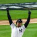 New York Yankees’ Juan Soto celebrates after hitting a home run against the Cleveland Guardians during the Game 1 of the baseball AL Championship Series Tuesday, Oct. 14, 2024, in New York.