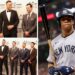 Yankees stars Gerrit Cole, Carlos Rodon, and Anthony Rizzo posed together at Aaron Judge’s Annual All Rise Foundation Gala on November 18 at Cipriani Wall Street in New York Cit (left). Juan Soto as a Yankees player in 2024 (right)